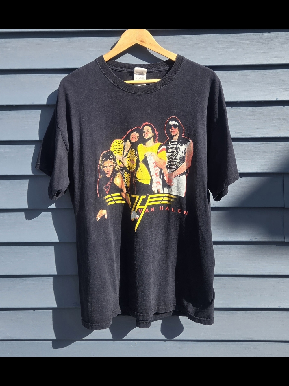 Vintage Van Halen Black Vintage Band Tee with Yellow & Red Graphic. FOTL XL